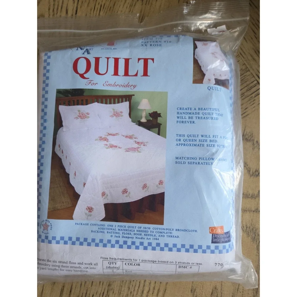 Vintage Jack Dempsey Stamped Quilt Kit XX Rose #10 New Full/Queen Embroidery